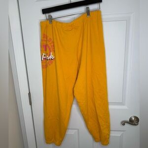 Victoria secret y2k 90s pink sweat pants ankle yellow early 2000s logo